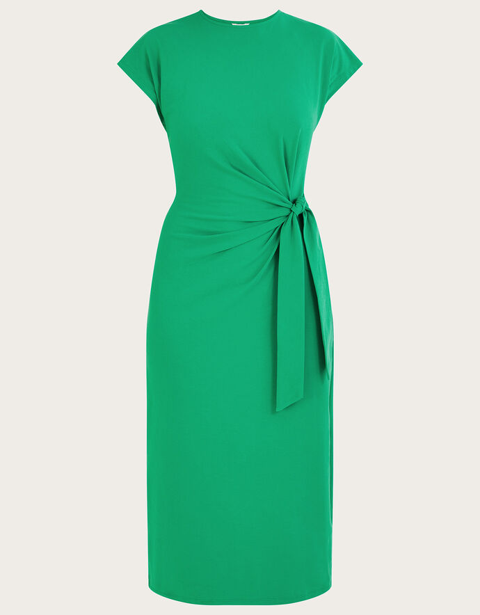 Short Sleeve Side Knot Midi Jersey Dress with Sustainable Cotton Green