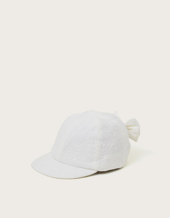 Baby Broderie Bow Cap, White (WHITE), large