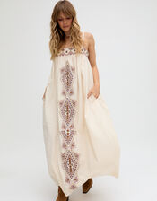 Raffya Sapphire Strappy Embroidered Maxi Dress, White (WHITE), large