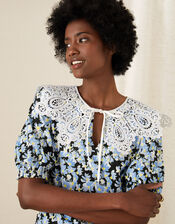 Zita Lace Collar Floral Jersey Top, Black (BLACK), large