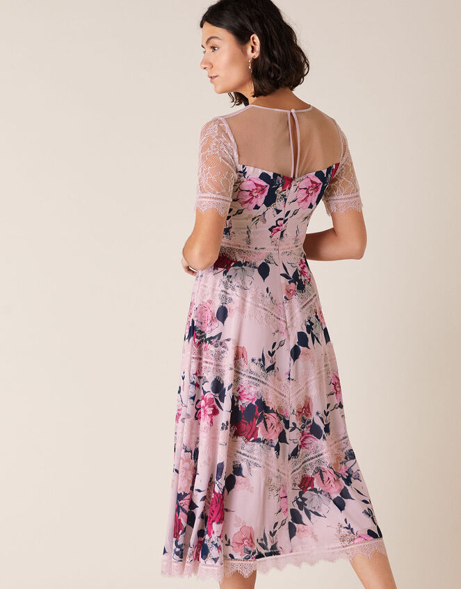Millicent Floral Print and Lace Dress, Nude (NUDE), large