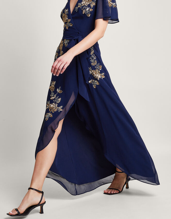 Sarah Embellished Wrap Dress , Blue (MIDNIGHT), large