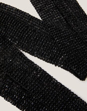 Skinny Beaded Scarf, Black (BLACK), large