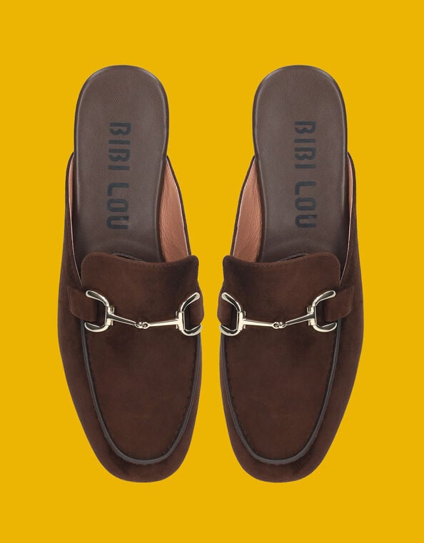 Bibi Lou Ashe Suede Mule Loafers, Brown (BROWN), large