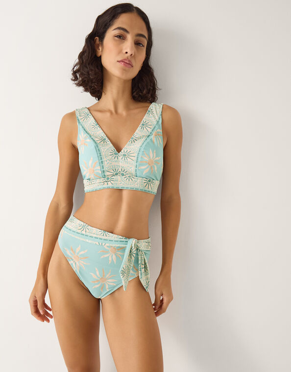 Tashie Sun Print High Waist Bikini Bottom, Blue (AQUA), large