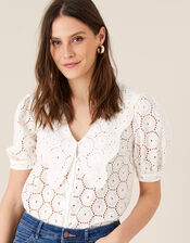 Mia Wide Collar Broderie Blouse, Ivory (IVORY), large