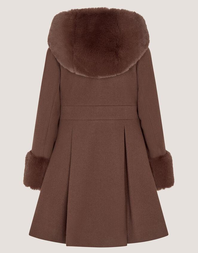 Faux Fur Hood Bow Coat, Brown (TAUPE), large