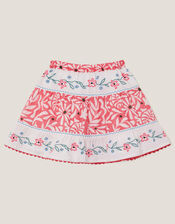 Floral Print Tiered Skirt, Orange (CORAL), large