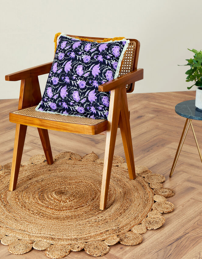 Woodblock Print Fringe Cushion, , large