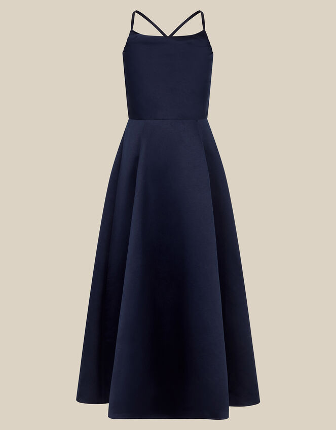 Cowl Neck Satin Prom Dress, Blue (NAVY), large