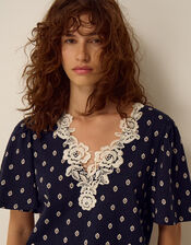 Janey Printed Jersey Top, Blue (NAVY), large