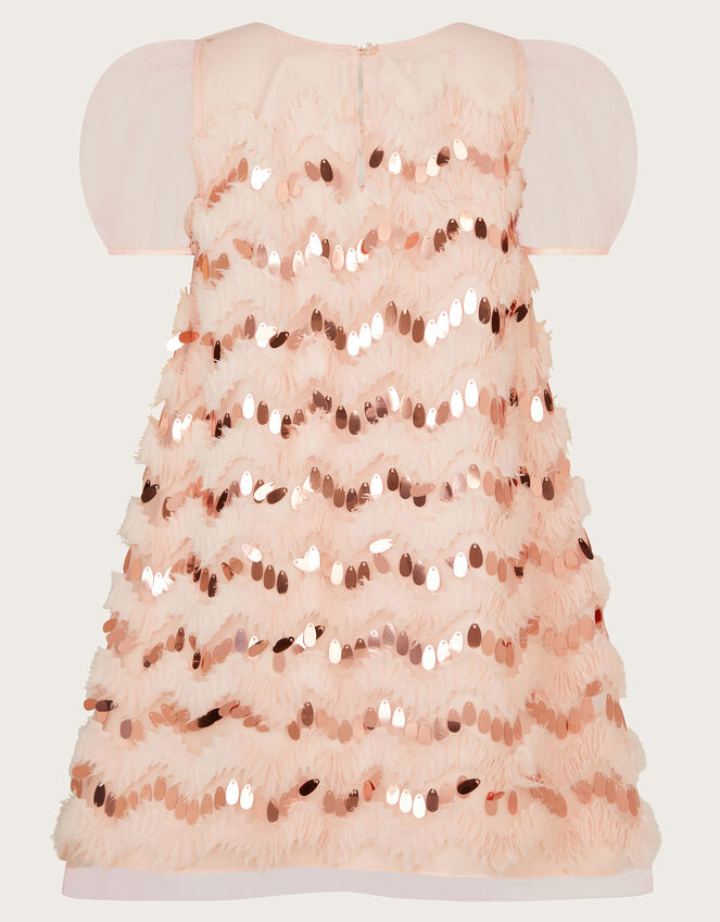 Sequin Ruffle A-Line Dress, Pink (PALE PINK), large
