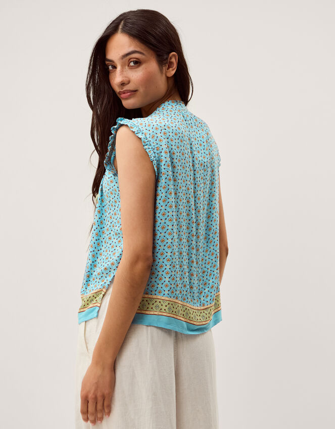 Millie Print Frill Top, Blue (PALE BLUE), large