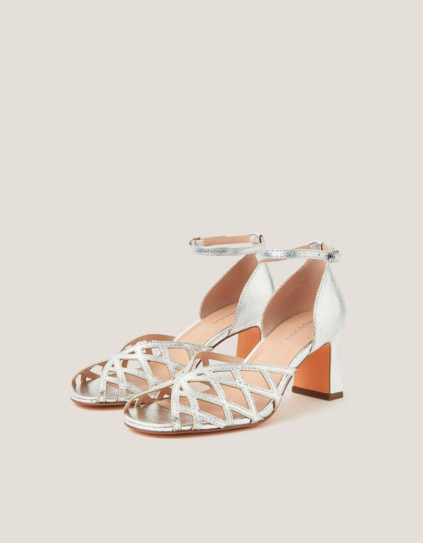 Callie Metallic Caged Heel Sandals, Silver (SILVER), large