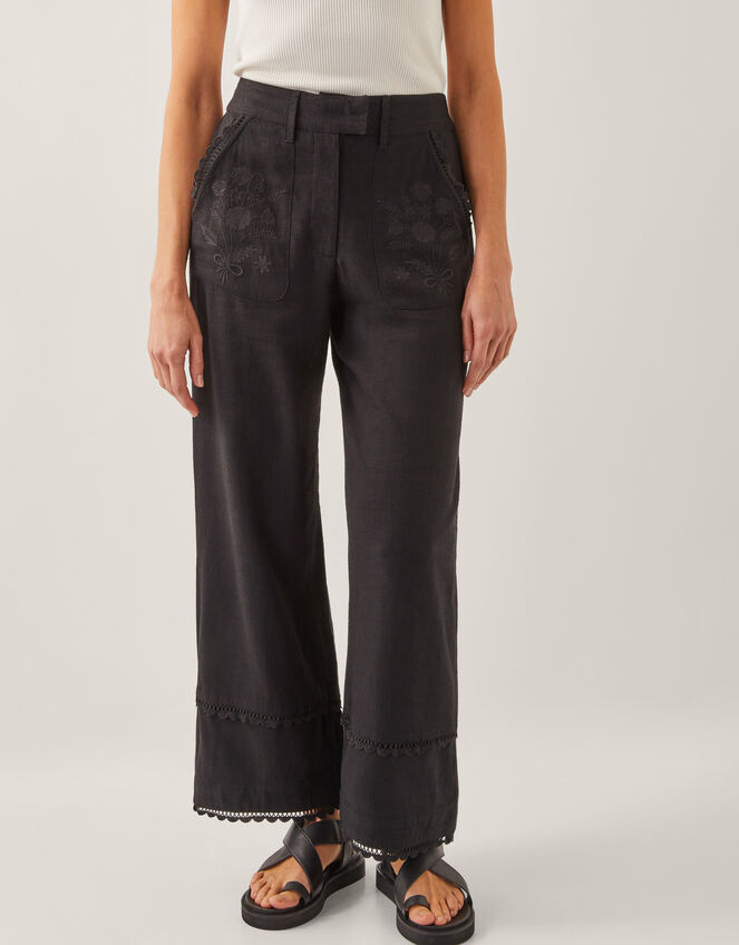 Hayley Embroidered Trousers, Black (BLACK), large