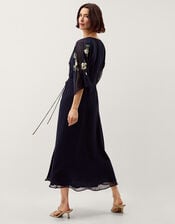 Clara Floral Embellished Midi Wrap Dress, Blue (NAVY), large