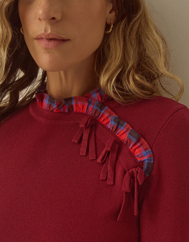 Cleo Check Frill Jumper, Red (BURGUNDY), large