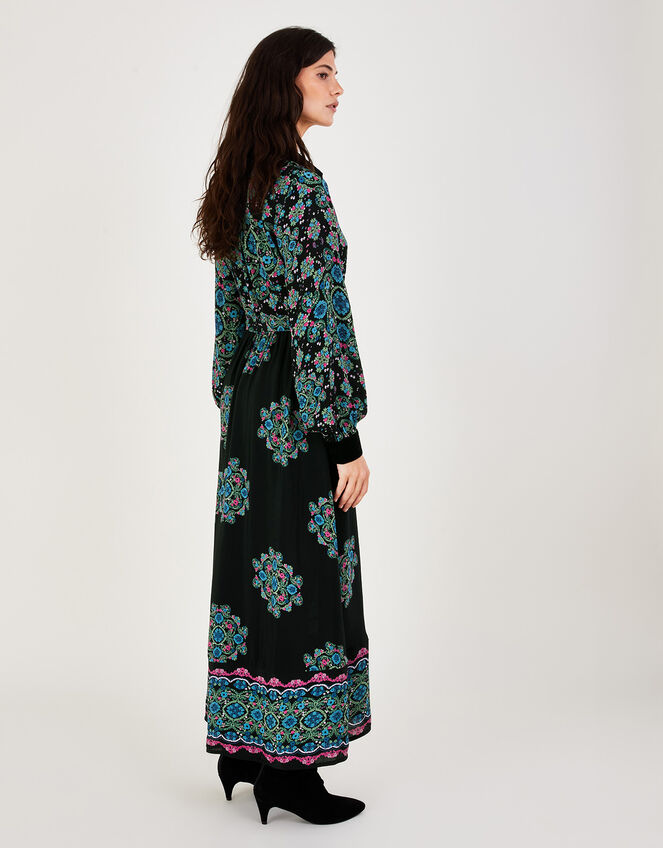 Suri Velvet Trim Maxi Shirt Dress in Sustainable Viscose, Black (BLACK), large
