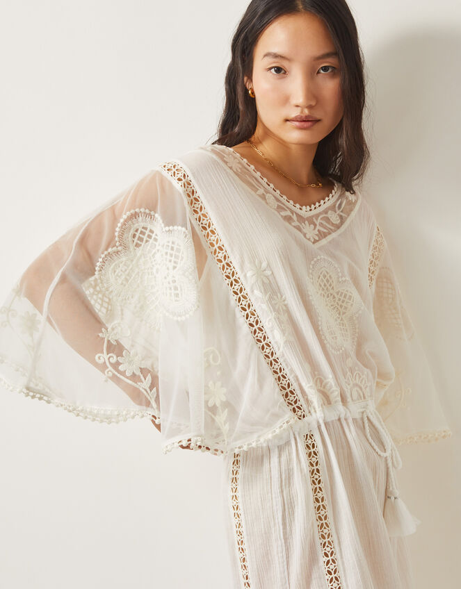 Lena Embroidered Kaftan Dress, White (WHITE), large