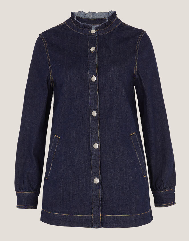 Louisa Longline Frill Denim Jacket, Blue (INDIGO), large