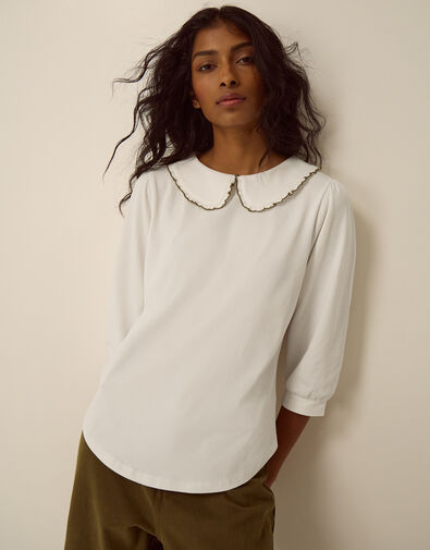 Caris Collar Jersey Top, Ivory (IVORY), large