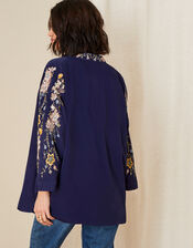 Floral Embroidered Short KImono, Blue (NAVY), large