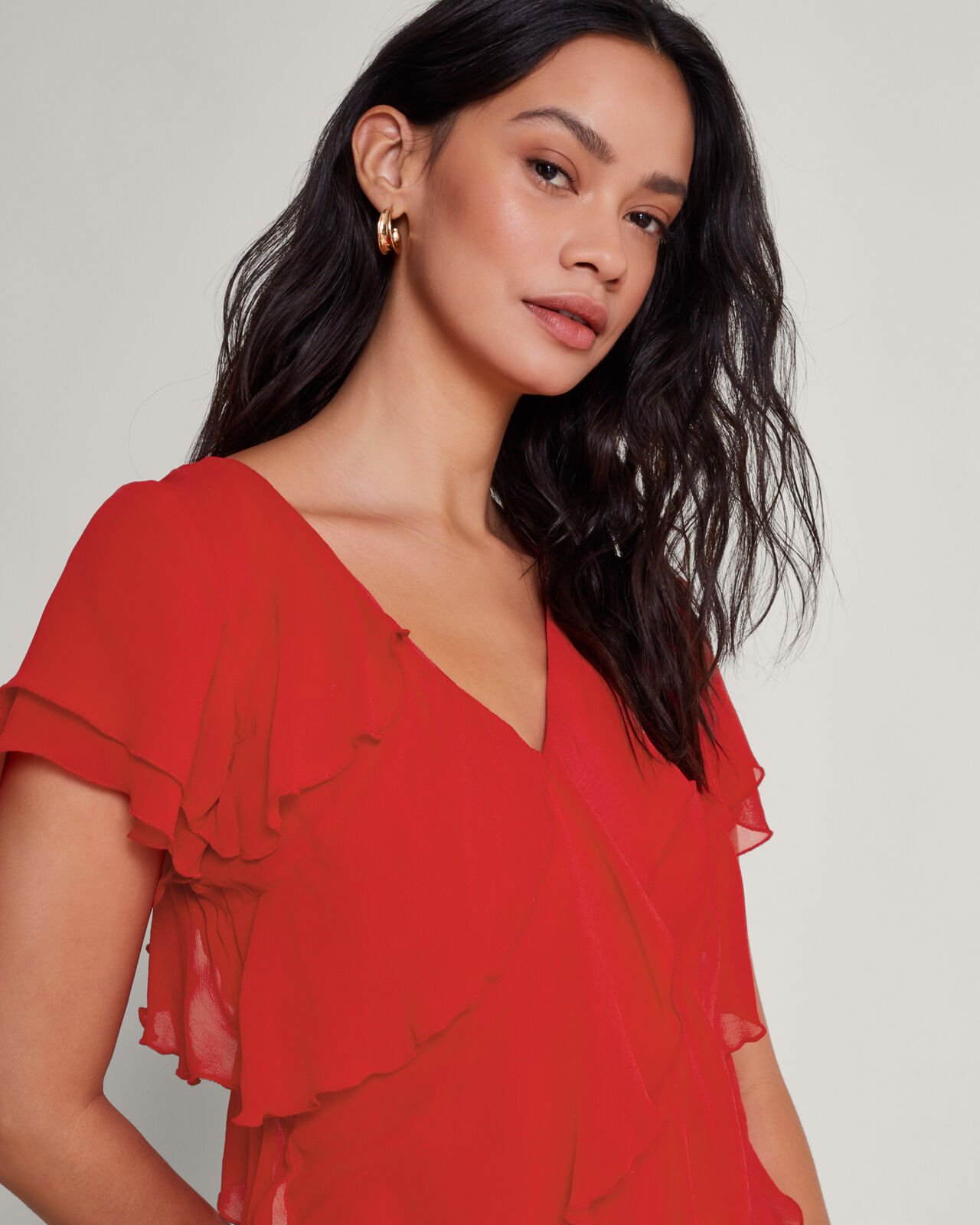 Red ruffle long dress new arrivals