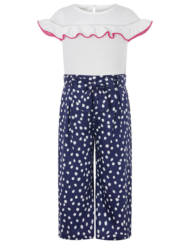 Serenity T-shirt and Spotty Culotte Set, Blue (NAVY), large