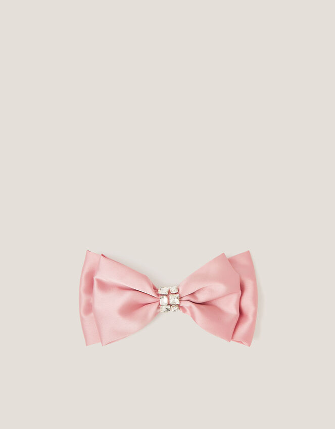 Gemstone Satin Bow Hair Clip, , large