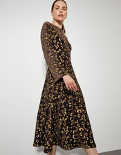 Arwen Sequin Leopard Velvet Midi Dress, Brown (CHOCOLATE), large