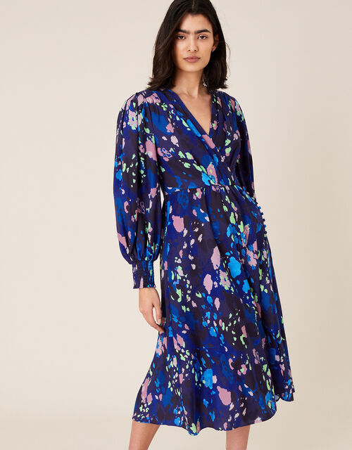 Anita Animal Print Wrap Dress, Blue (NAVY), large