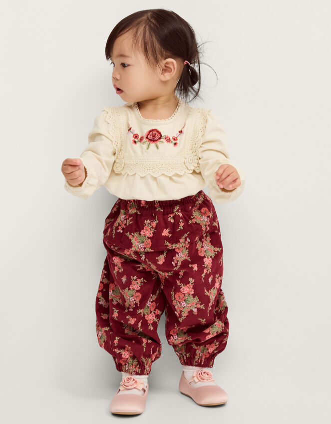 Baby Floral Top & Corduroy Trousers Set, Cream (CREAM), large