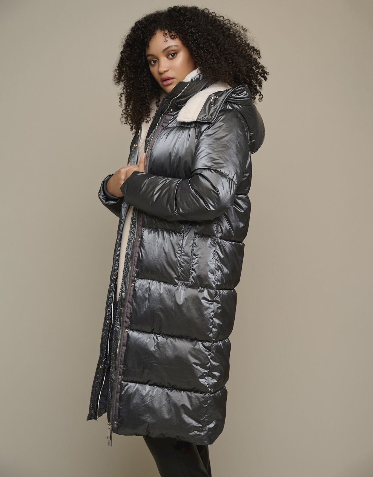 Rino and Pelle Metallic Padded Coat Grey