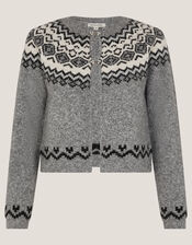Fina Fair Isle Cardigan, Grey (GREY), large