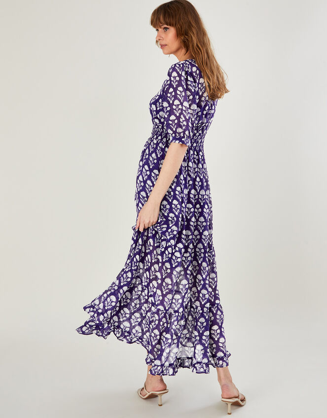 Wendy Woodblock Print Maxi Dress in Sustainable Viscose Blue | Work ...