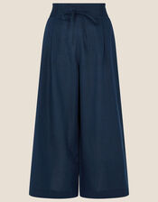 Drawstring Culottes in Linen Blend, Blue (NAVY), large