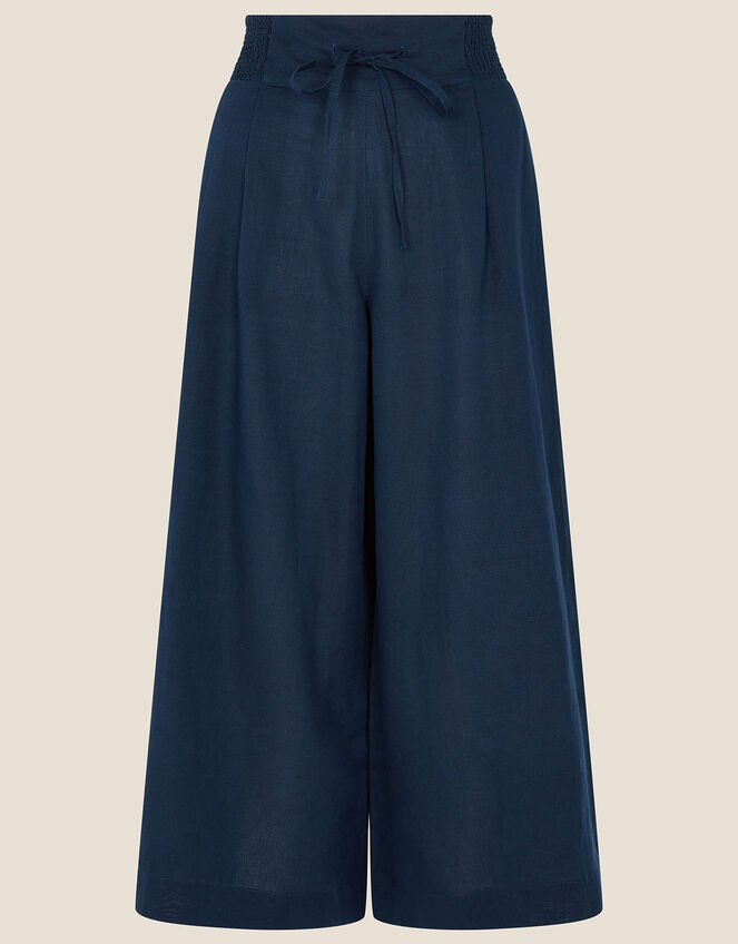 Drawstring Culottes in Linen Blend, Blue (NAVY), large