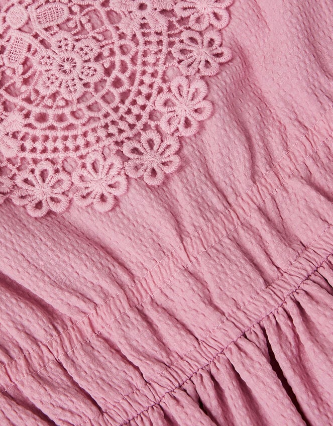 Crochet Yoke Tiered Dress, Pink (PINK), large