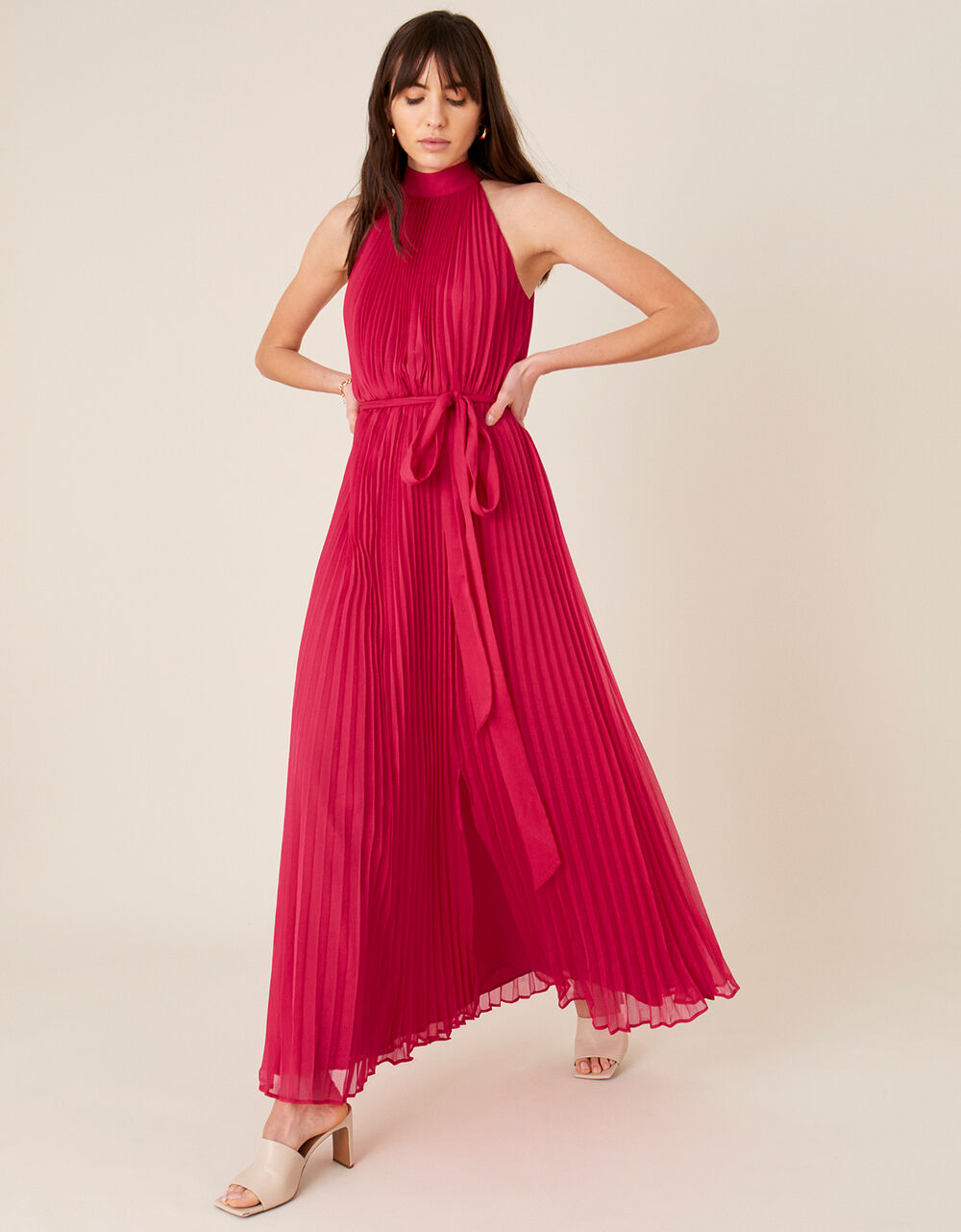 Women Dresses | Alya Pleated Chiffon Maxi Dress Pink - TC53470