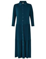Agnes Tiered Shirt Midi Dress, Teal (TEAL), large