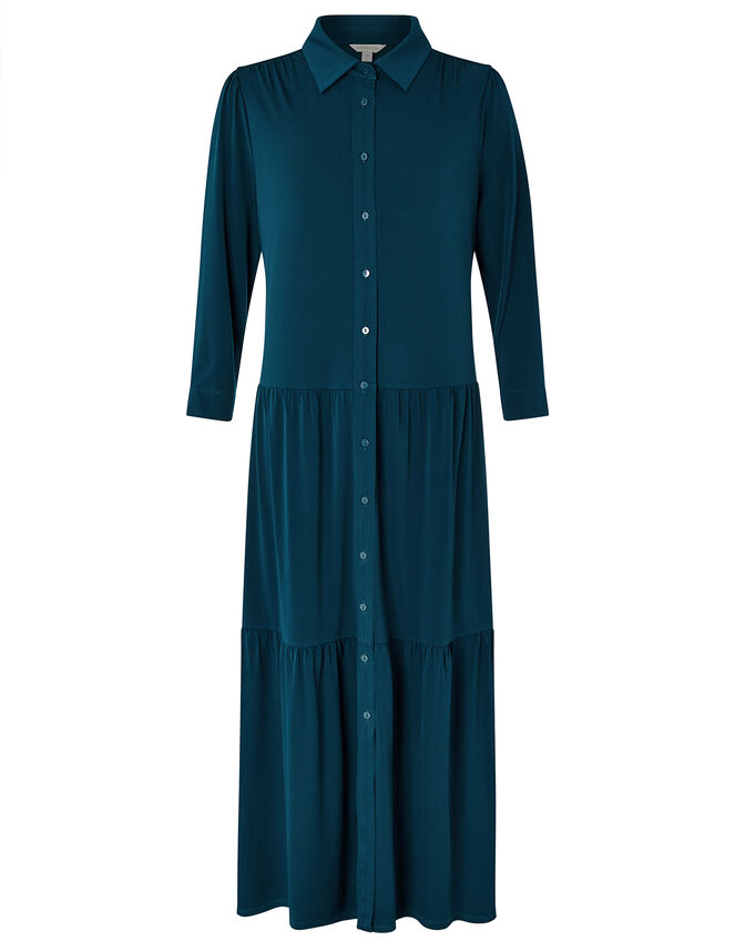 Agnes Tiered Shirt Midi Dress, Teal (TEAL), large