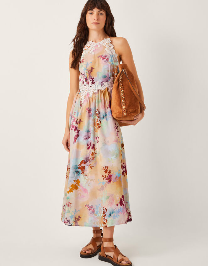 Mia Floral Embroidered Halter Midi Dress, Multi (MULTI), large