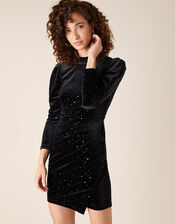 Kay Star Stretch Velvet Dress, Black (BLACK), large