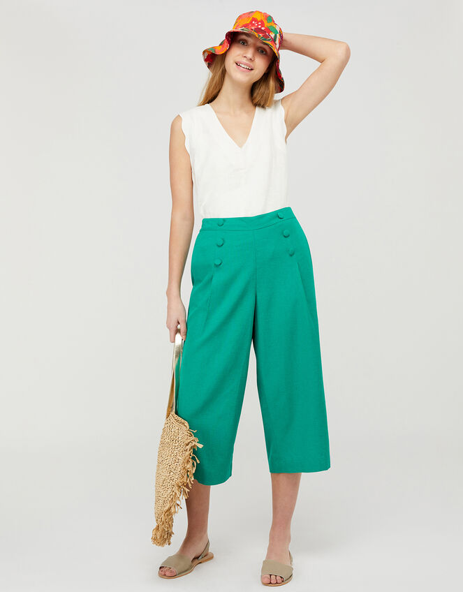 Eureka Culottes in Pure Linen, Green (GREEN), large