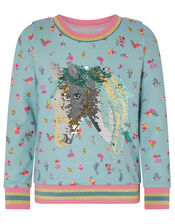 Sequin Horse Floral Sweatshirt, Blue (BLUE), large