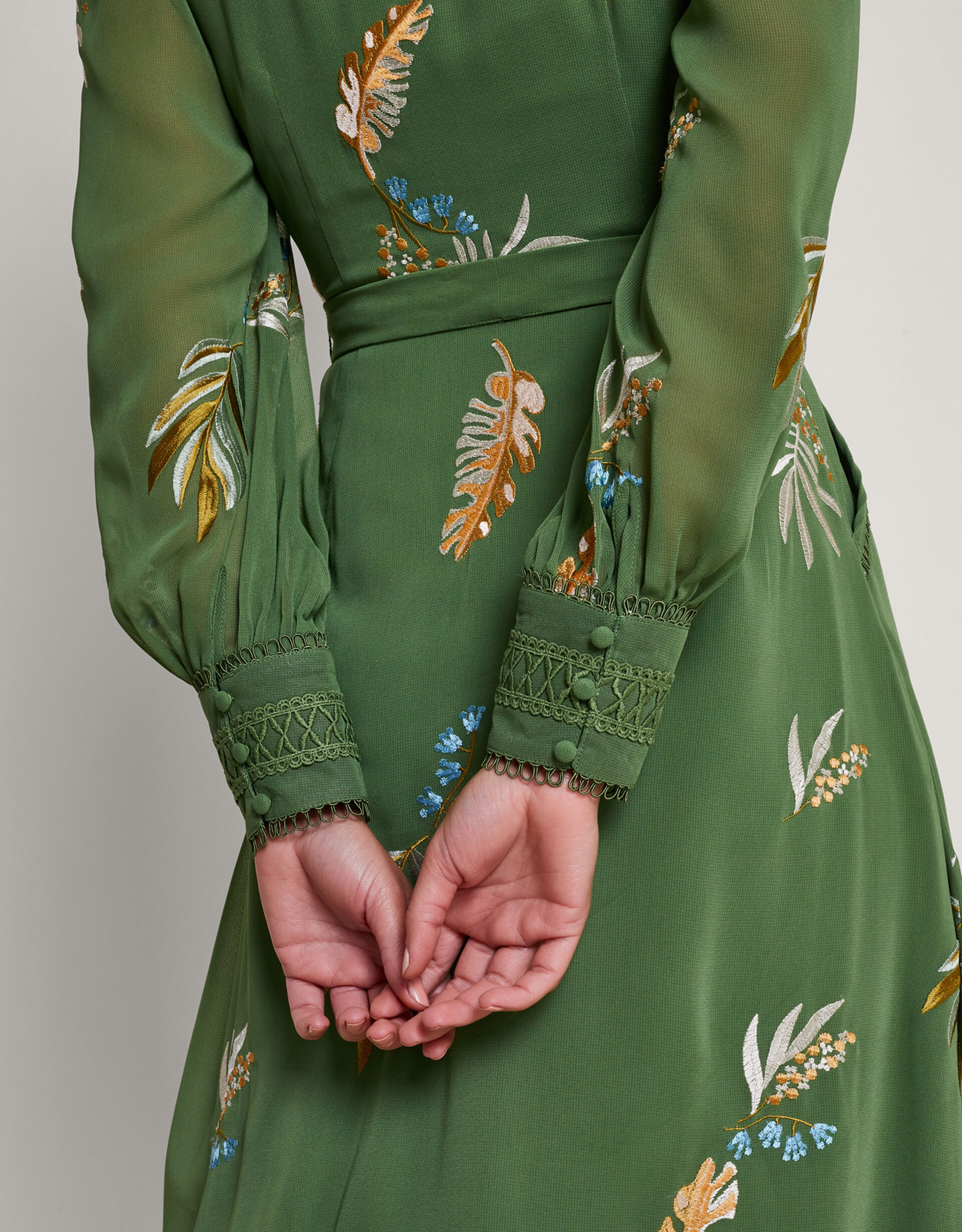 Pine green embroidered top and skirt