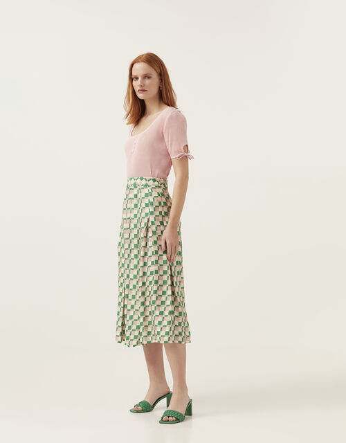 Mirla Beane Pleated Checkerboard Midi Skirt , Multi (MULTI), large