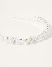 Frosted Pearl and Rose Headband, , large