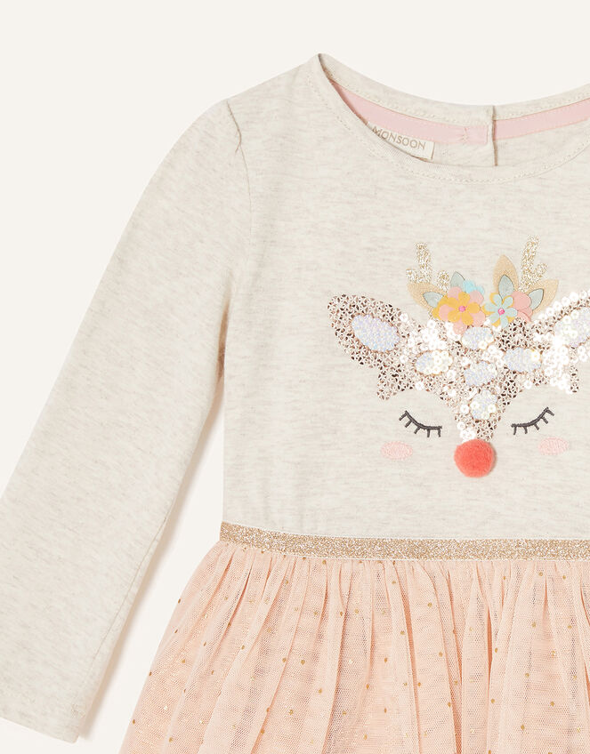 Baby Reindeer Disco Dress , Camel (OATMEAL), large