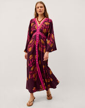Koa Long Sleeve Floral Midi Dress, Red (BERRY), large